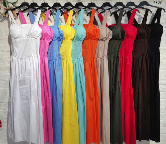 Abito Lungo con Spalline Larghe e Scollo Drappeggiato – Vestito Estivo Elegante in 11 Colori – 7737