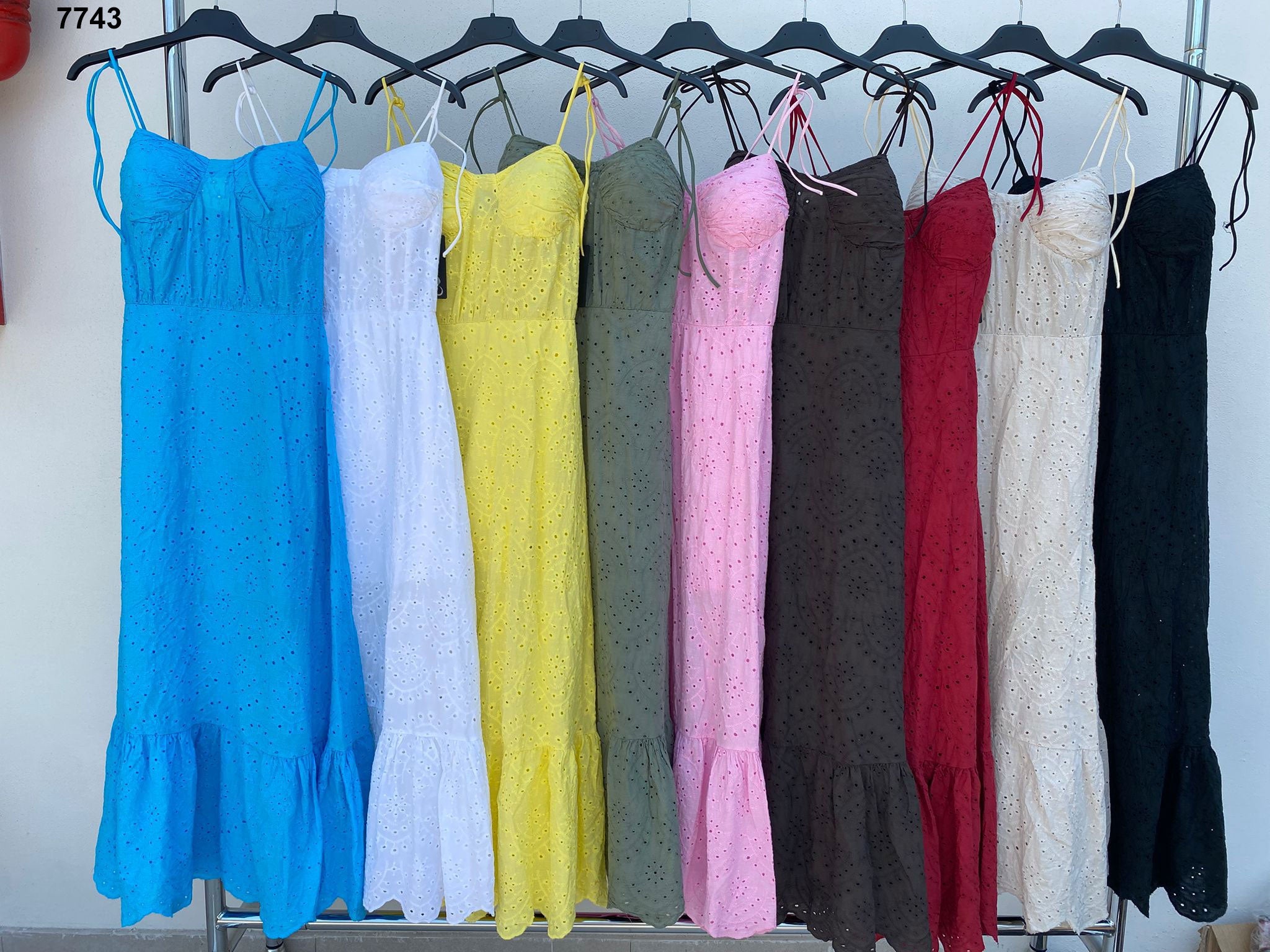 Abito lungo sangallo con spalline sottili Vestito Casual Romantico in 9 colori estivi– 7743