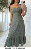 Abito lungo sangallo con spalline sottili Vestito Casual Romantico in Verde Militare – 7743Out