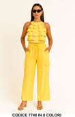 Completo donna estivo con top a balze e pantalone con tasche Coordinato Elegante in 12 Colori – 7748