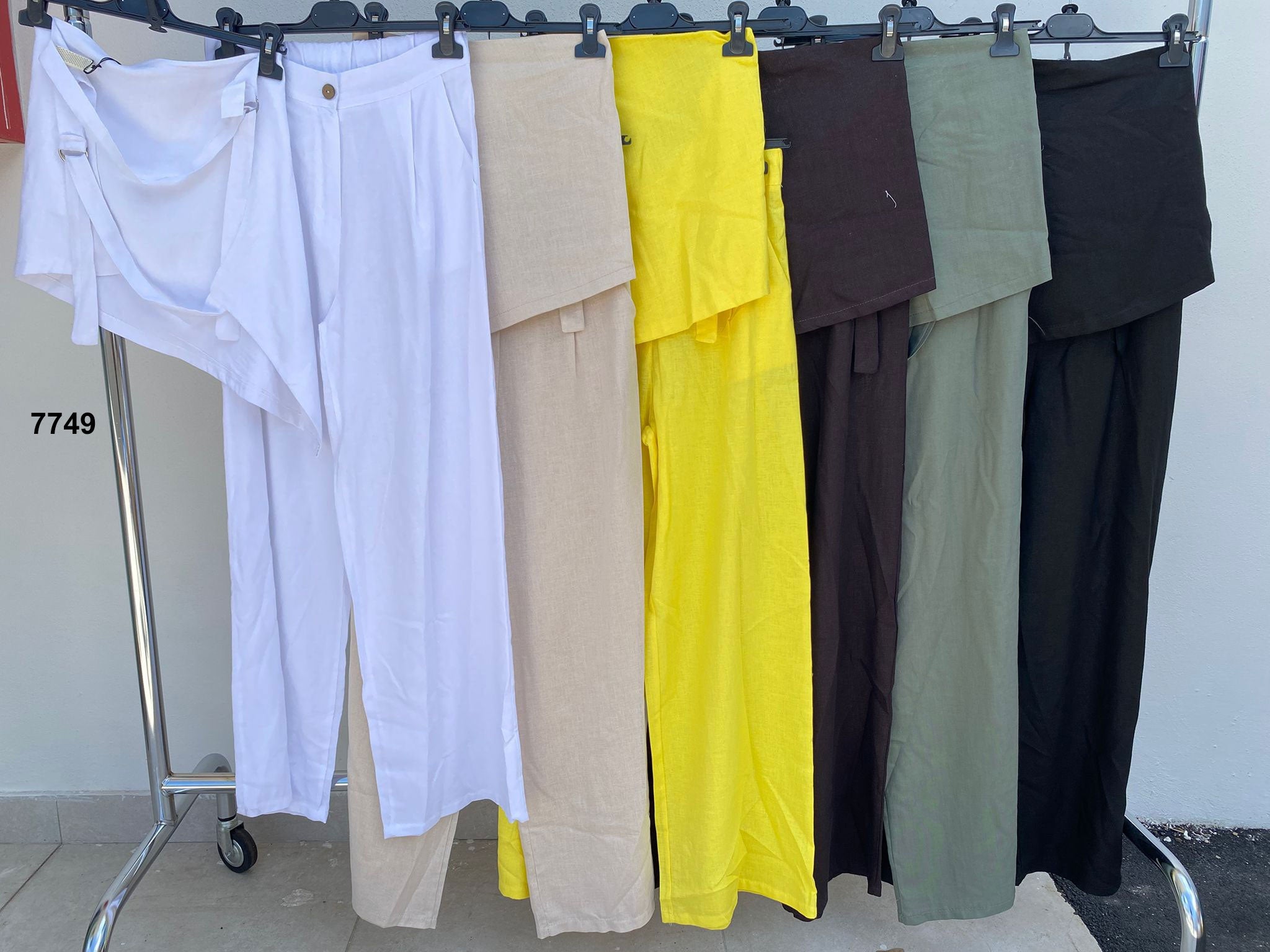 Completo Estivo Donna in Lino Pantalone Palazzo Maglia Monospalla in 6 Colori – 7749