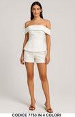 Completo Estivo Donna in Lino con Top a Barca e Shorts Coordinato Elegante in 4 Colori – 7753