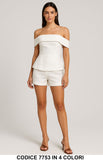 Completo Estivo Donna in Lino con Top a Barca e Shorts Coordinato Elegante in 4 Colori – 7753