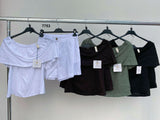 Completo Estivo Donna in Lino con Top a Barca e Shorts Coordinato Elegante in 4 Colori – 7753