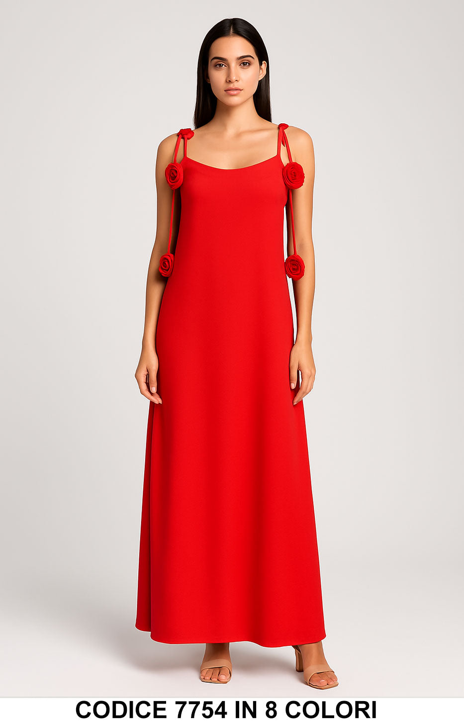 Abito Lungo Estivo con Spalline Cadenti a Fiore Vestito Elegante Originale in 8 Colori – 7754
