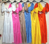 Abito Lungo Estivo con Maniche a Palloncino e Nodo Cut-Out Vestito Casual in 12 Colori – 7755