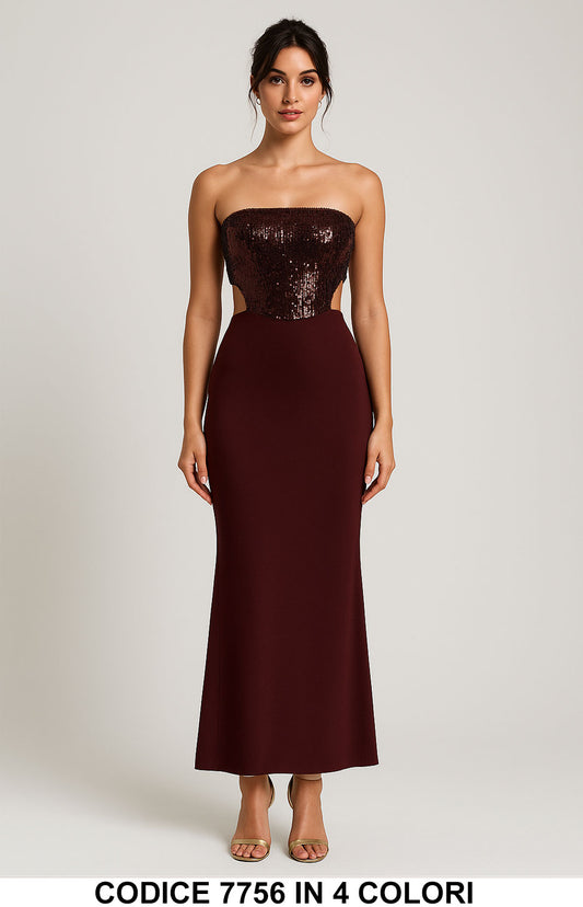 Abito Lungo Elegante con Paillettes e Taglio Laterale Vestito Evento Estate in 4 Colori – 7756
