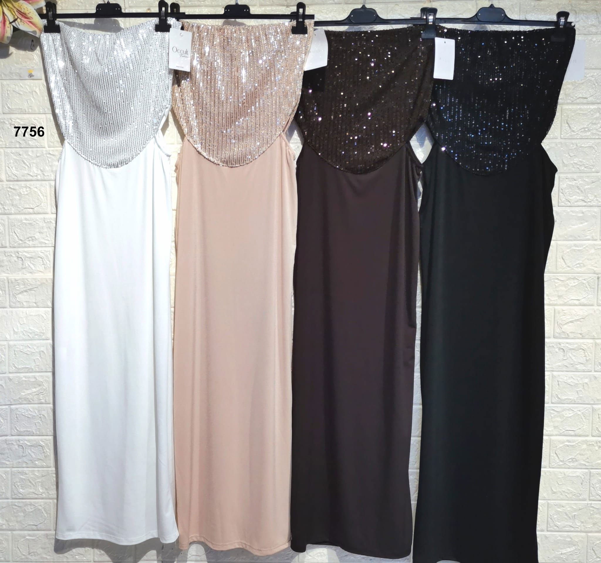 Abito Lungo Elegante con Paillettes e Taglio Laterale Vestito Evento Estate in 4 Colori – 7756