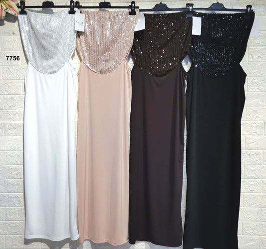 Abito Lungo Elegante con Paillettes e Taglio Laterale Vestito Evento Estate in 4 Colori – 7756