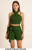 Completo Estivo con Top Incrociato e Shorts con Fiocco Coordinato Evento Aperitivo in 7 Colori – 7759