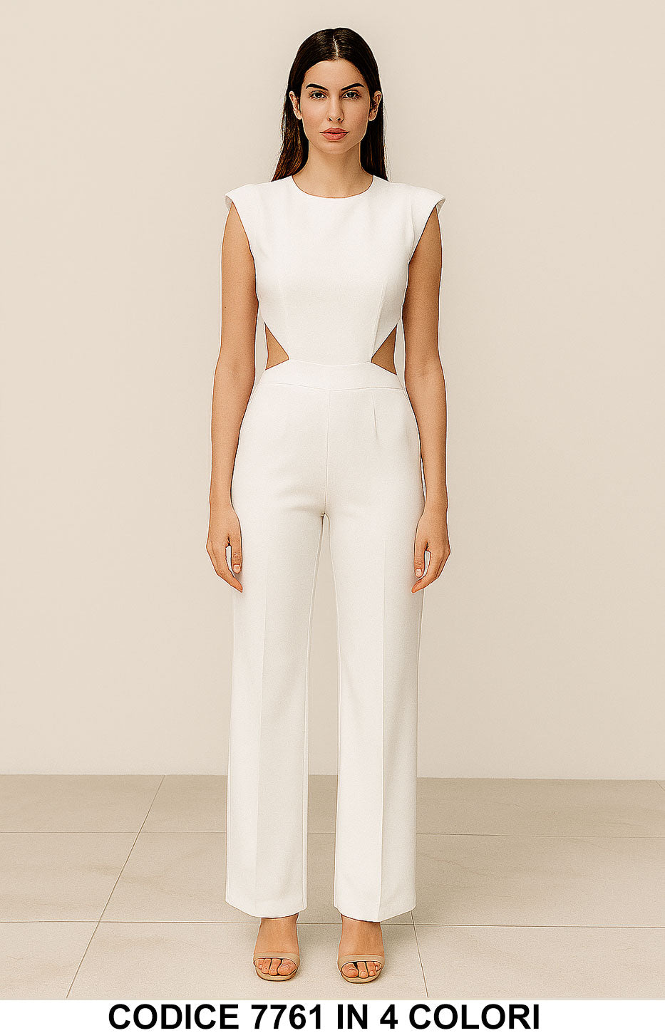 Tuta Elegante Donna con Spalle Strutturate e Cut-Out Laterali Jumpsuit Evento in 4 Colori – 7761