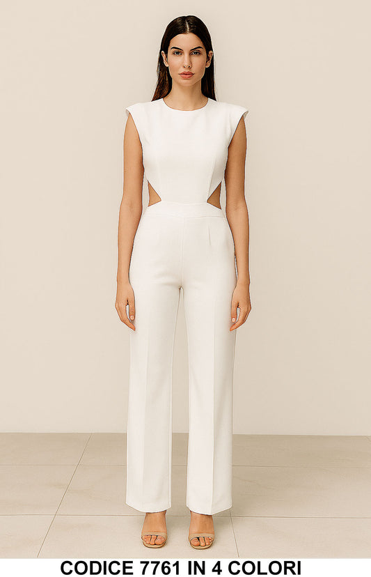 Tuta Elegante Donna con Spalle Strutturate e Cut-Out Laterali Jumpsuit Evento in 4 Colori – 7761
