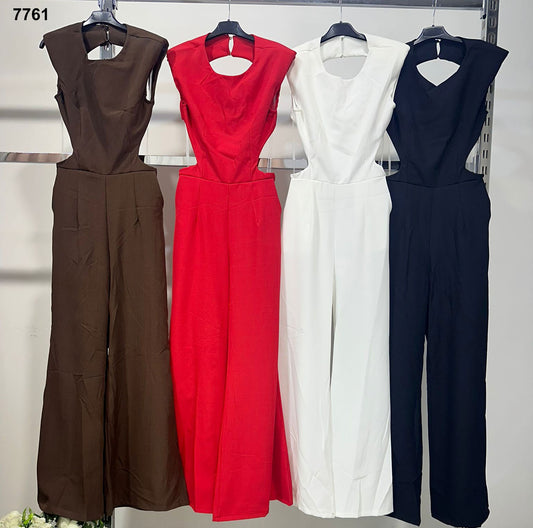 Tuta Elegante Donna con Spalle Strutturate e Cut-Out Laterali Jumpsuit Evento in 4 Colori – 7761