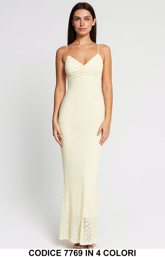 Abito Lungo Estivo in Pizzo con Scollo a Cuore e Spalline Sottili Vestito Romantico in 4 Colori – 7769