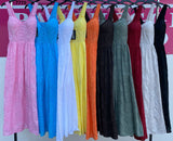 Abito Lungo Estivo in Sangallo con Spalline Larghe e Scollo Cuore Vestito Casual in 10 Colori – 7770