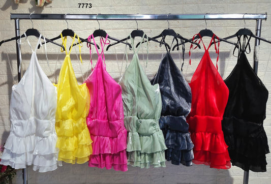 Tuta Short con Balze e Scollo Allacciato al Collo Jumpsuit Casual Elegante in 7 Colori – 7773