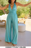 Tuta Lunga Lurex Schiena Scoperta con Scollo Incrociato Jumpsuit Casual Elegante in 7 Colori – 7774