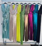Tuta Lunga Lurex Schiena Scoperta con Scollo Incrociato Jumpsuit Casual Elegante in 7 Colori – 7774