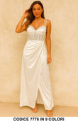 Vestito lungo con bustier glitterato e drappeggio Abito Elegante Cerimonia in 9 colori - 7776
