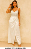 Vestito lungo con bustier glitterato e drappeggio Abito Elegante Cerimonia in 9 colori - 7776