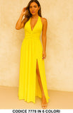 Vestito lungo con scollo all’americana e spacco Abito Elegante Evento in 6 colori – 7778