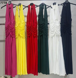 Vestito lungo con scollo all’americana e spacco Abito Elegante Evento in 6 colori – 7778