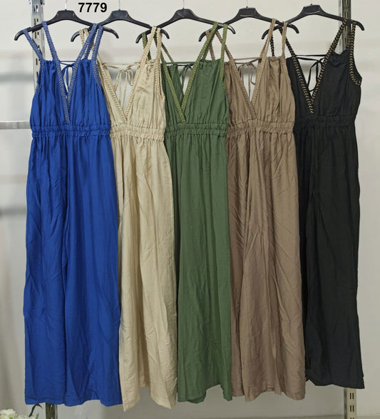 Abito lungo con doppie bretelle intrecciate Vestito Casual Estate Colorato in 5 Colori – 7779