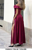 Vestito lungo elegante con volant sulle spalle Abito Cerimonia Evento in Bordeaux - 7782Out