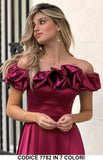 Vestito lungo elegante con volant sulle spalle Abito Cerimonia Evento in 7 colori - 7782