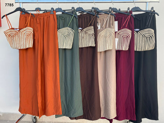Completo top lavorato intreccio crochet e pantalone morbido Coordinato in 6 colori – 7785