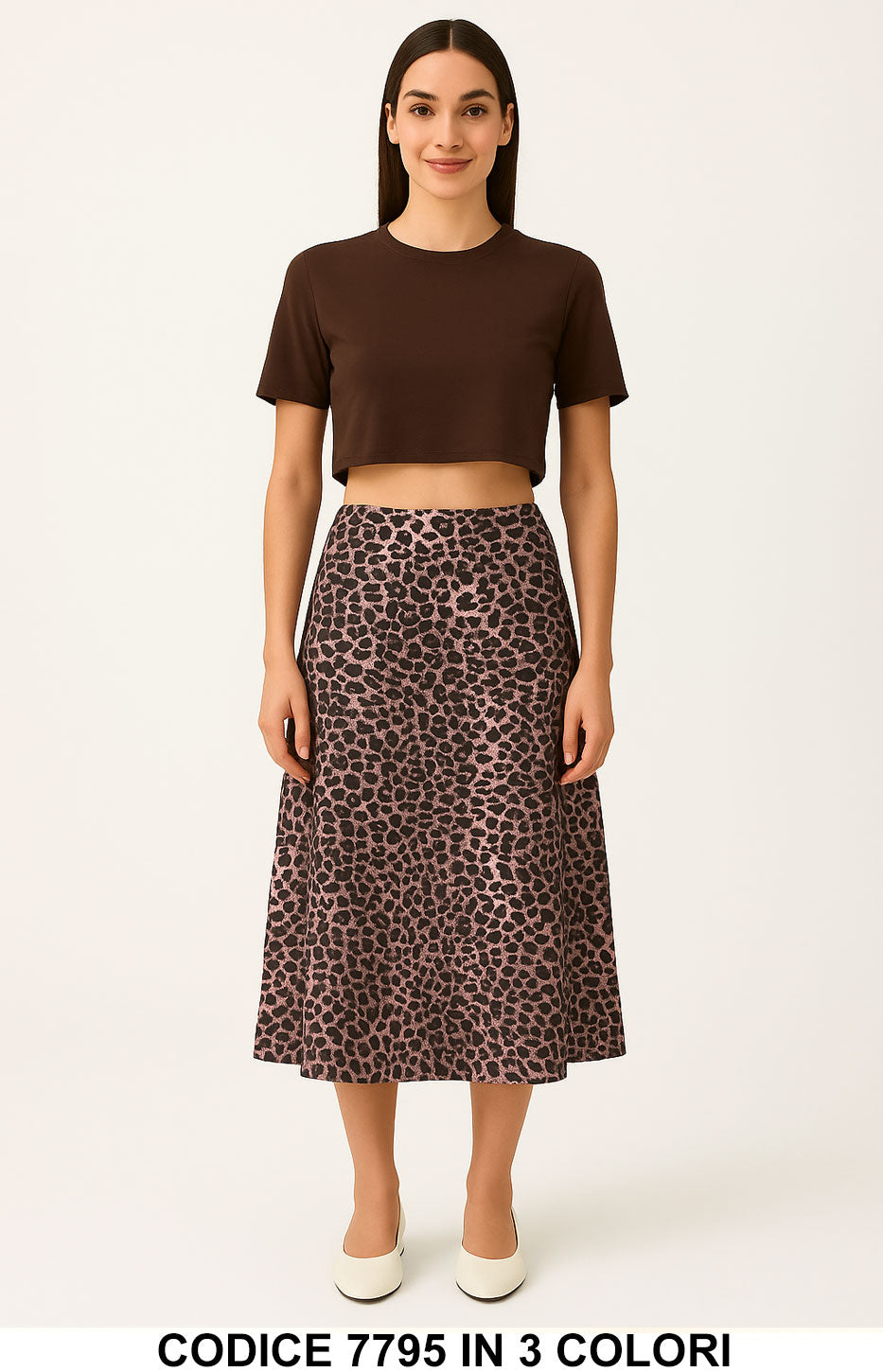 Completo Maglia crop top con gonna midi fantasia Coordinato Casual in 3 varianti – 7795