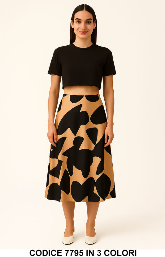Completo Maglia crop top con gonna midi fantasia Coordinato Casual in 3 varianti – 7795