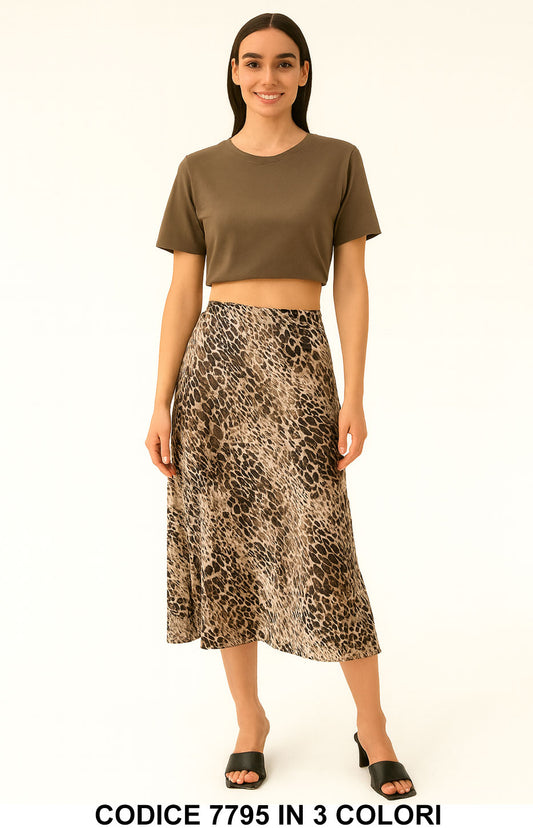 Completo Maglia crop top con gonna midi fantasia Coordinato Casual in 3 varianti – 7795