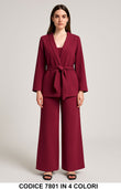 Completo Tailleur elegante giacca lunga con cintura e pantalone palazzo Coordinato in 4 colori - 7801