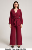 Completo Tailleur elegante giacca lunga con cintura e pantalone palazzo Coordinato in 4 colori - 7801