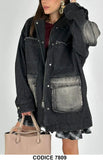 Giacca oversize in jeans con tasche maxi Giubbotto Cappotto Urban Casual Nero e Grigio – 7809