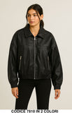 Giubbotto in ecopelle con zip e dettagli cuciture Giubbino Casual Elegante Marrone o Nero – 7810