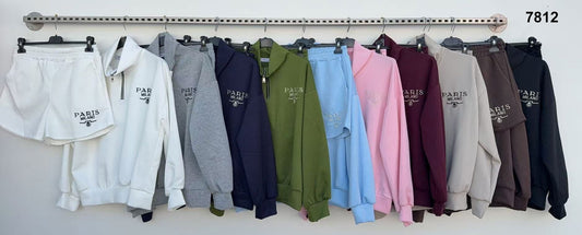 Completo sportivo Paris Milano Felpa Collo Alto e Pantaloncini shorts Coordinato in 10 Colori – 7812