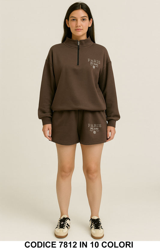 Completo sportivo Paris Milano Felpa Collo Alto e Pantaloncini shorts Coordinato in 10 Colori – 7812
