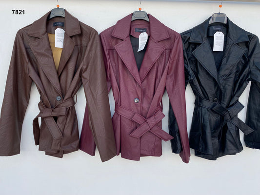 Giacca eco pelle con cintura casual Giubbotto Revers donna Fashion Elegante in 3 Colori – 7821