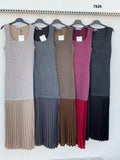 Vestito lungo smanicato con gonna plissé bicolore Abito Casual Raffinato in 5 Colori – 7826