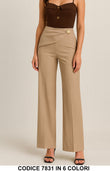 Pantalone elegante con drappeggio e bottone gioiello Pantaloni Palazzo in 6 colori – 7831