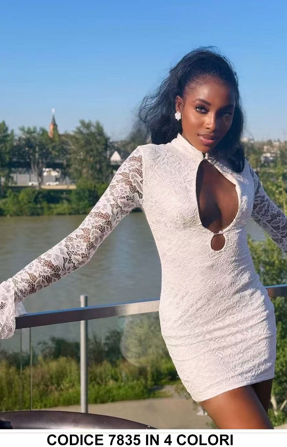 Vestito corto in pizzo con scollo a goccia Abito Casual Sensuale in 4 Colori – 7835