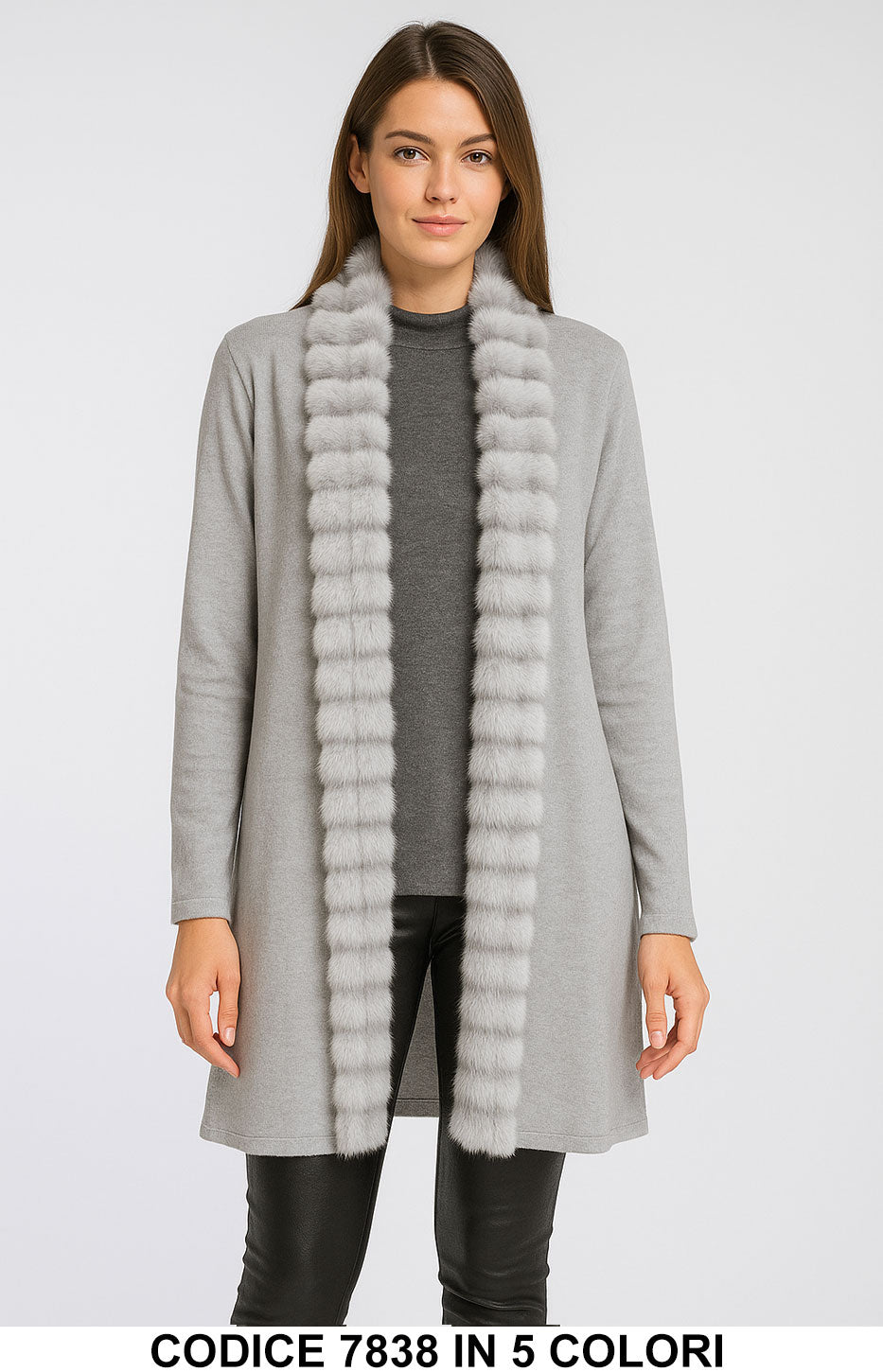 Cardigan elegante con bordo in eco pelliccia Maglia Lunga Fashion in 5 colori – 7838