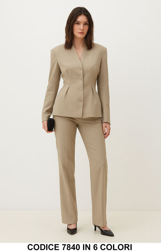 Tailleur donna elegante giacca sagomata e pantalone Completo Coordinato Casual in 6 colori – 7840