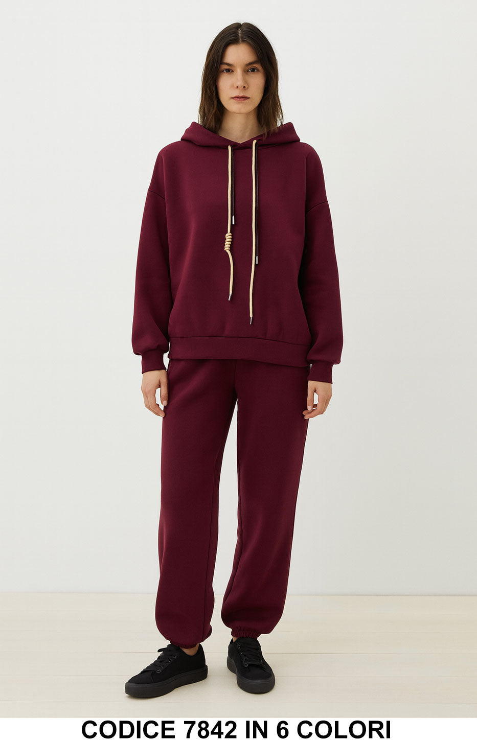 Tuta casual con felpa e cappuccio + pantalone jogger Completo Coordinato in 6 colori – 7842