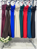 Abito lungo elegante con scollo morbido e spalline sottili Vestito Evento Cerimonia in 8 colori – 7851