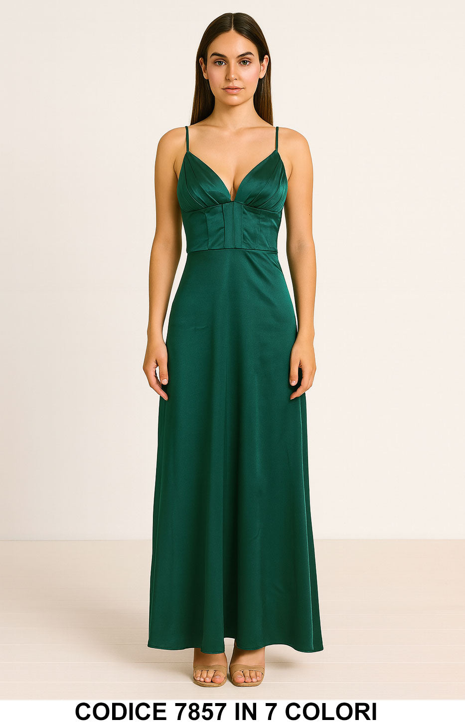 Abito lungo elegante con spalline sottili Evento Vestito Cerimonia Serata in 7 colori – 7857