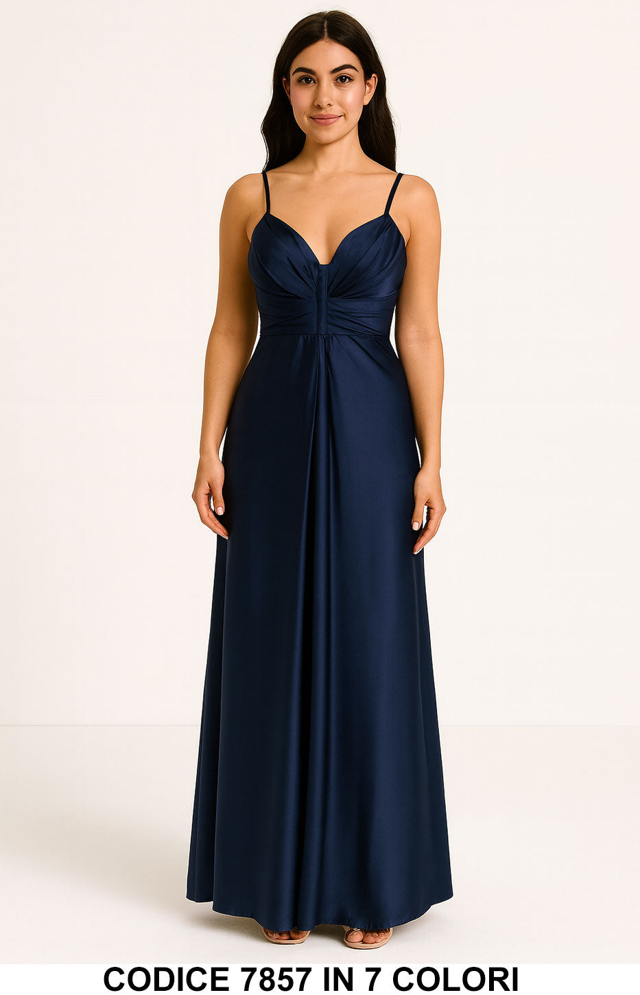 Abito lungo elegante con spalline sottili Evento Vestito Cerimonia Serata in 7 colori – 7857