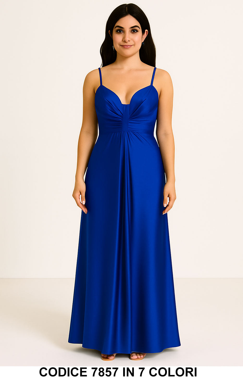 Abito lungo elegante con spalline sottili Evento Vestito Cerimonia Serata in 7 colori – 7857